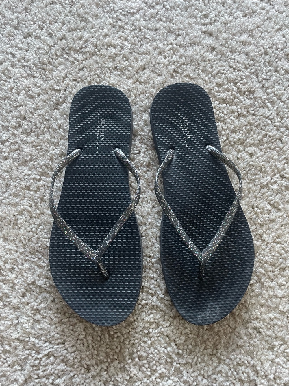 Old Navy Black Flip Flop Sandals with Glitter Straps